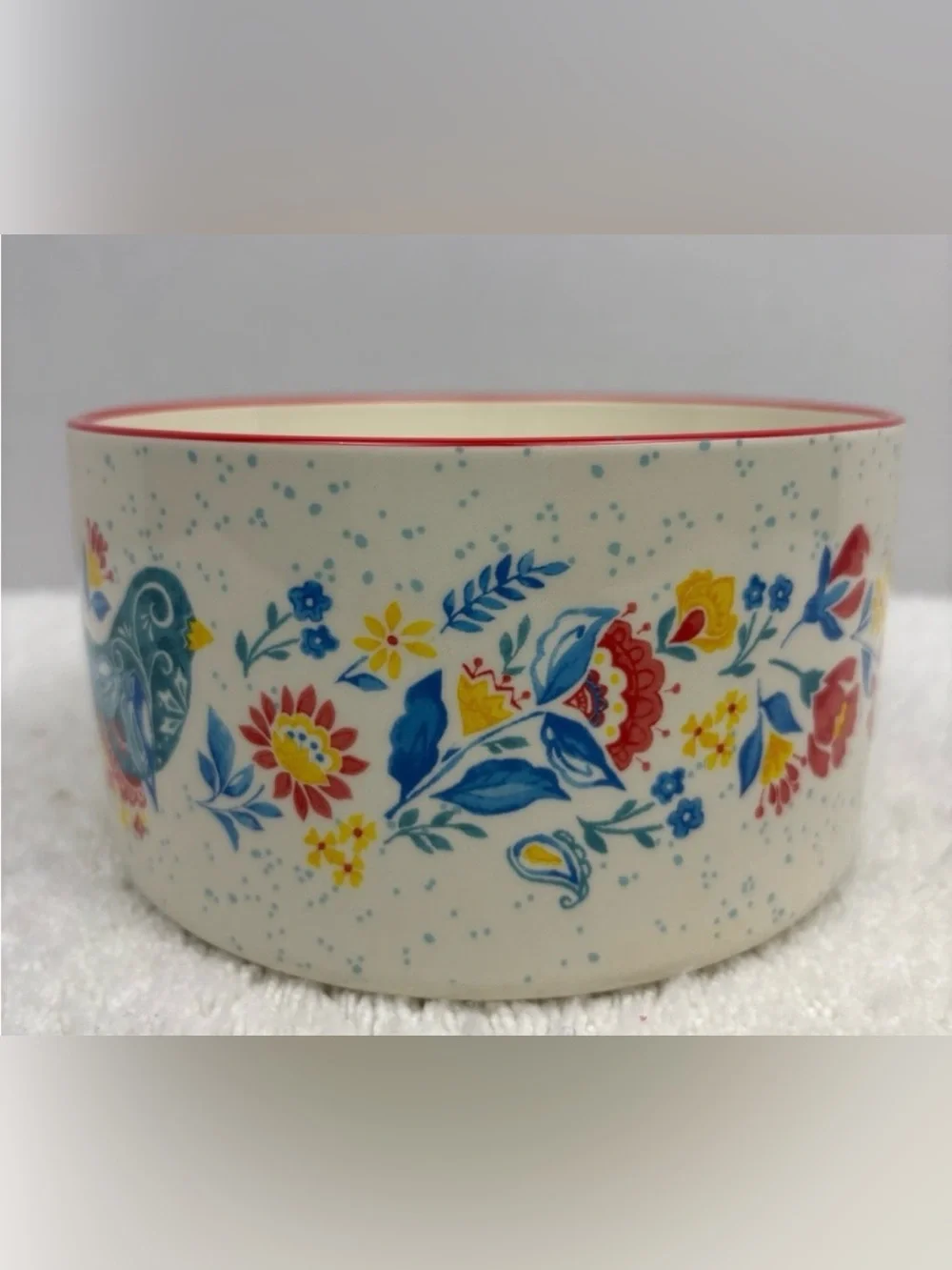 Pioneer Woman Maize Round Ceramic Nesting Bowl Featuring a Bird & Floral Pattern